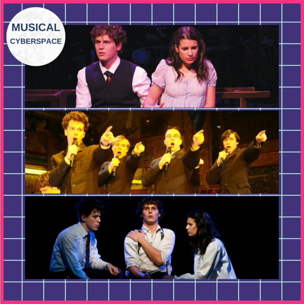 Jonathan Groff starred as Melchior in the original Broadway production of SPRING AWAKENING along with and Lea Michele as Wendla (top and bottom), John Gallagher Jr as Mortiz (middle and bottom). Groff and Gallagher Jr are joined by Jonathan B. Wright as Hanschen, Skylar Astin as George and Gideon Glick as Ernst in the middle image.